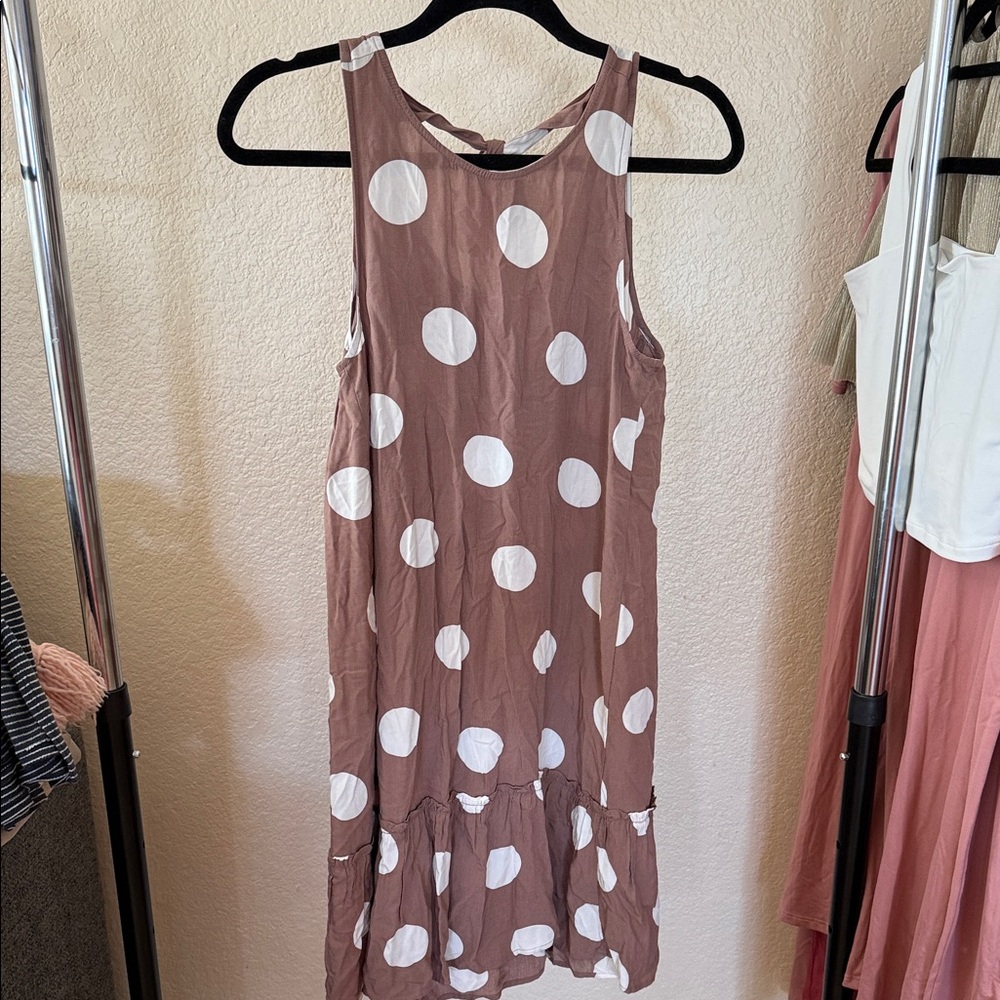 LOFT Brown and White Polka Dot Midi Dress